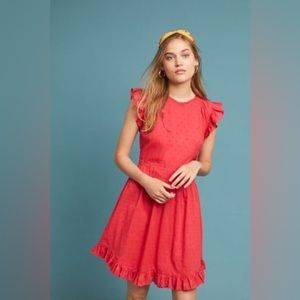 Anthropologie dRA Red/Pink Swiss dot mini dress, size Medium
